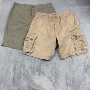 Lot 2x VTG Magellan Sportswear Mens 38 Cargo and Chino Shorts Khaki/Olive Green